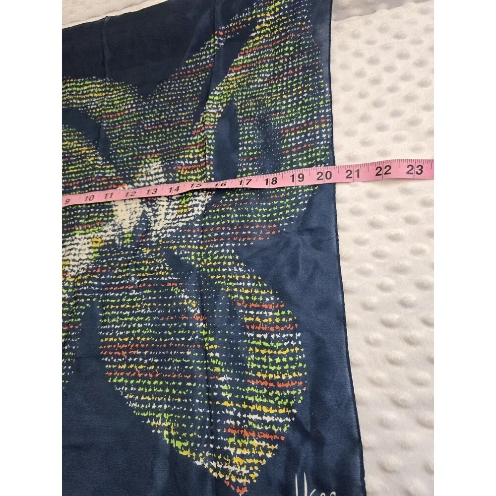 Vera Neumann Vintage Scarf Modernist Botanical Lily Dot Navy Background Abstract